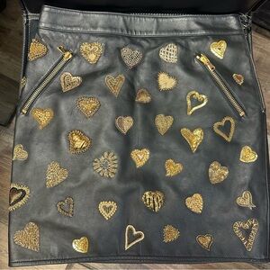 Moschino Couture Black Skirt with Gold Heart Accents